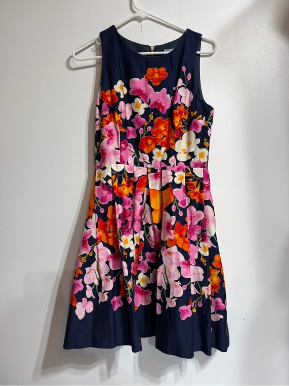 Eliza J Navy Blue Floral Tropical Orchid Fit & Flare Dress Size 4
